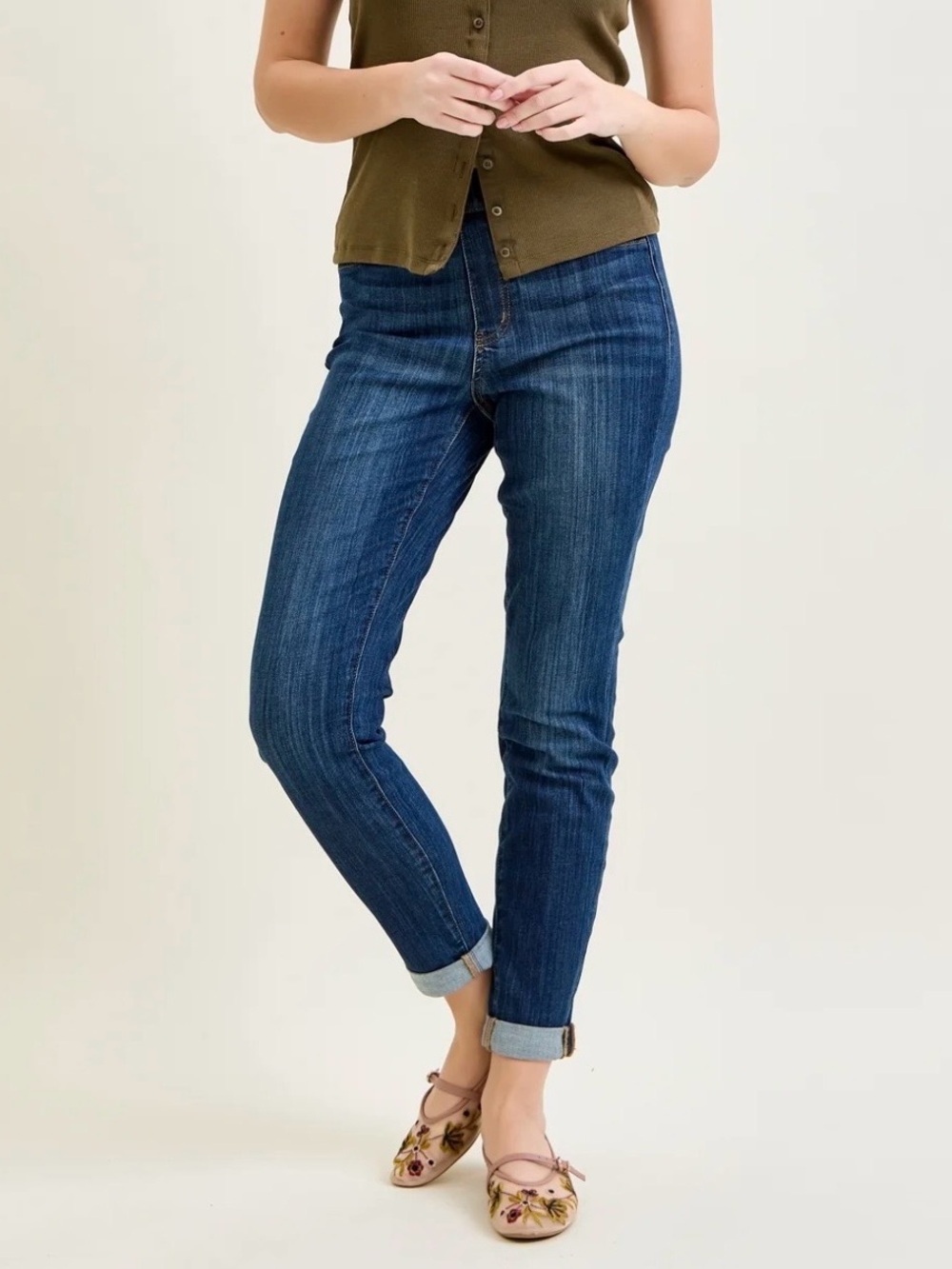 Judy Blue Women’s High Waist Pull-On Double Cuff Slim Jeans Size  7/28